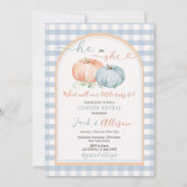 Hij of zij Pumpkin Blue Gingham Arch Genderonthull Kaart (Voorkant)