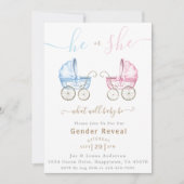 Hij of Zij Roze & Blauw Wandelwagen Gender Reveal  Kaart (Voorkant)