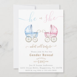 Hij of Zij Roze & Blauw Wandelwagen Gender Reveal  Kaart
