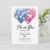 Hij of zij Roze Blauwe Ballonnen Geslacht Onthulle Kaart (Staand voorkant)