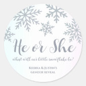 Hij of zij Roze Blauwe Winter Sneeuwvlok Geslacht  Ronde Sticker (Voorkant)