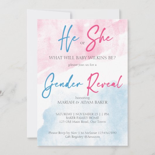 Hij of zij roze en blauw geslacht onthullen sjablo kaart (Voorkant)