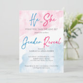 Hij of zij roze en blauw geslacht onthullen sjablo kaart (Staand voorkant)