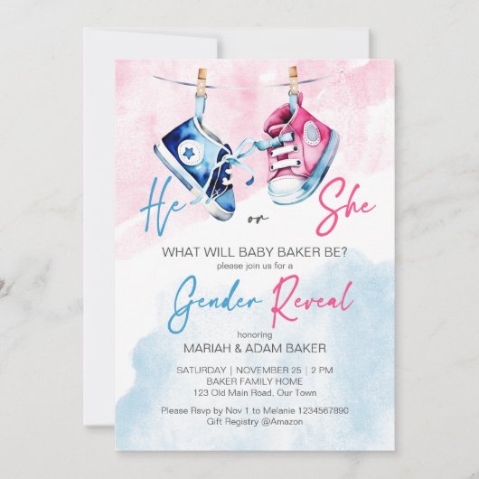 Hij of zij roze en blauw geslacht onthullen sjablo kaart (Voorkant)