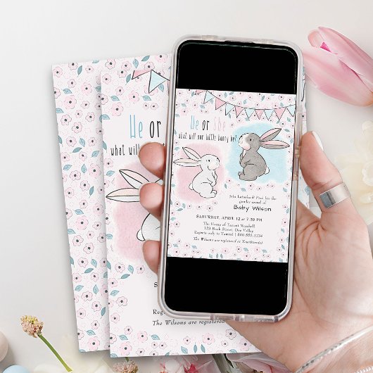 Hij of zij Roze en Blauwe Bunny Gender onthullen Kaart