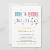 Hij of zij roze en blauwe Folie ballonnen Baby sho Kaart (Voorkant)