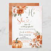 Hij of zij Rustieke Herfst Bloemenpompoen Gender R Kaart (Voorkant / Achterkant)