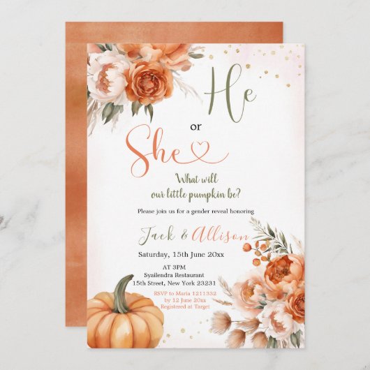 Hij of zij Rustieke Herfst Bloemenpompoen Gender R Kaart (Voorkant / Achterkant)