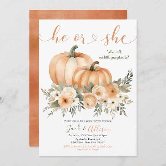 Hij of zij Rustieke Herfst Oranje Pompoen Gender R Kaart (Voorkant / Achterkant)