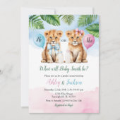 Hij of zij Safari Lion met Bow Baby Gender Reveal Kaart (Voorkant)