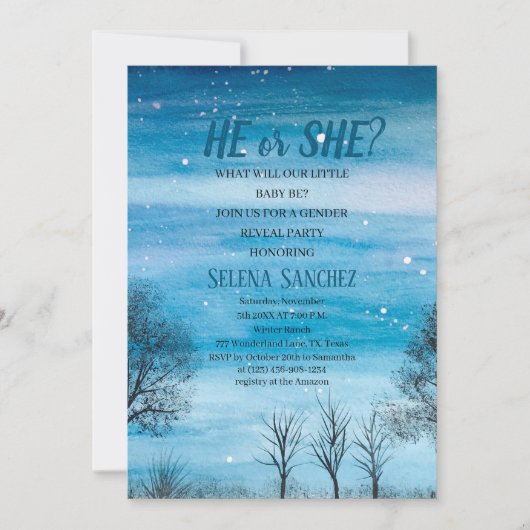 Hij of zij Snowflake Winter Wonderland Baby shower Kaart (Voorkant)