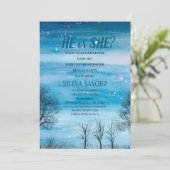 Hij of zij Snowflake Winter Wonderland Baby shower Kaart (Staand voorkant)