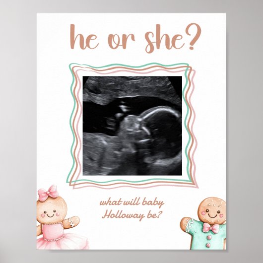 Hij of zij sonogram peperkoek geslachtsopenbaring poster (Voorkant)