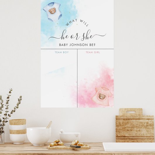 Hij of zij Teddy Bear Clothes Gender Reopenbaarbor Poster (Keuken)