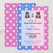 Hij of zij Teddy Bear Gender onthullen Baby shower Kaart (Voorkant / Achterkant)
