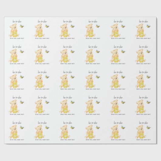 Hij of zij Teddy Bear Gender Reveal Party Cadeaupapier (Vlak)