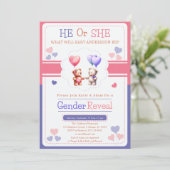 Hij of zij Teddybeer ballonnen Geslacht onthullen Kaart (Staand voorkant)