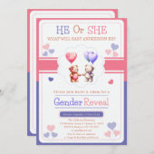 Hij of zij Teddybeer ballonnen Geslacht onthullen Kaart (Voorkant / Achterkant)