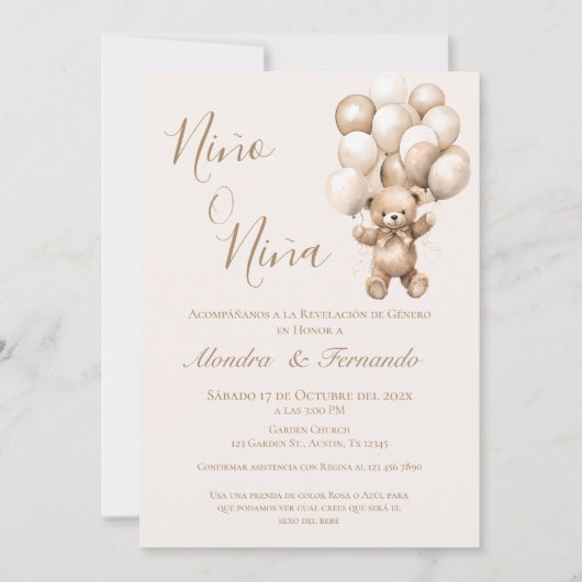 Hij of zij teddybeer met ballonnen Gender Reveal I Kaart (Voorkant)