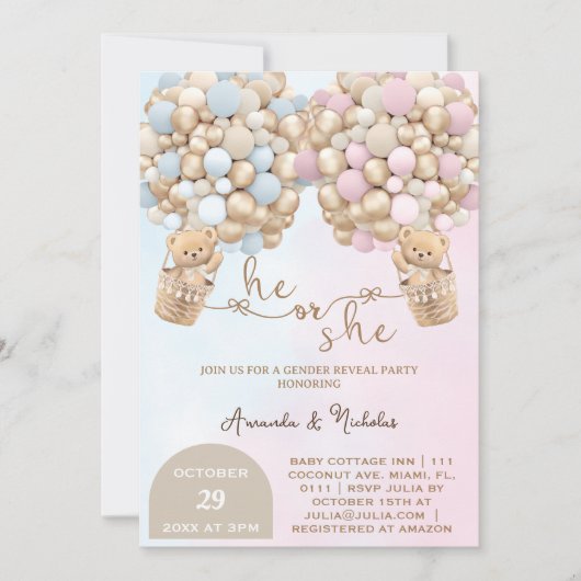 Hij of zij teddybeer met ballonnen kaart (Voorkant)