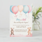 Hij of zij: Teddy's Gender Reveal Party Uitnodigin Kaart (Staand voorkant)