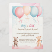 Hij of zij: Teddy's Gender Reveal Party Uitnodigin Kaart (Voorkant / Achterkant)