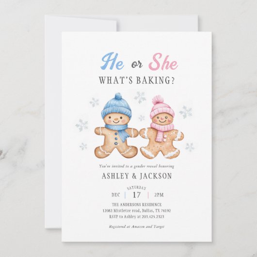 Hij of zij wat bakt peperkoek geslacht onthullen kaart (Voorkant)