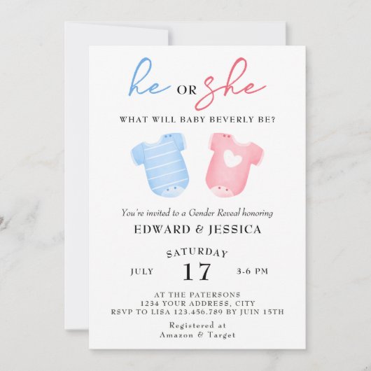 Hij of zij wat zal Baby zijn blauw roze minimaal S Kaart (Voorkant)