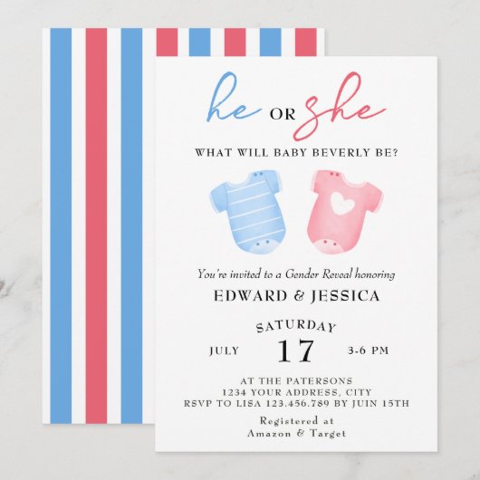 Hij of zij wat zal Baby zijn blauw roze minimaal S Kaart (Voorkant / Achterkant)