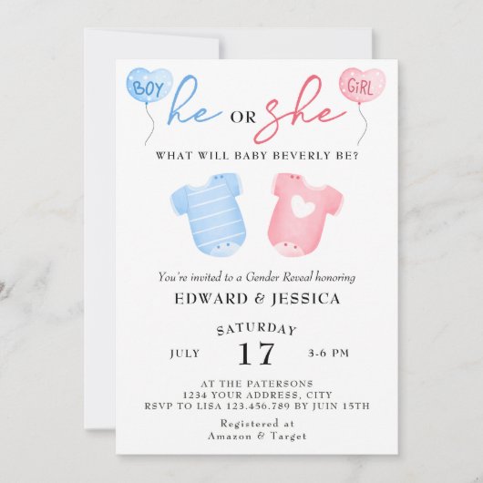 Hij of zij wat zal Baby zijn blauw roze minimaal S Kaart (Voorkant)