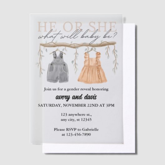 Hij of zij, wat zal baby zijn | Boho Vellum Uitnodigingen (Offset)