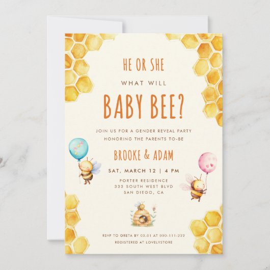 Hij of zij wat zal Baby zijn Gender Reveal Party Kaart (Voorkant)