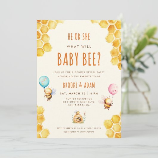 Hij of zij wat zal Baby zijn Gender Reveal Party Kaart (Staand voorkant)