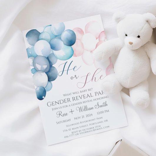 Hij of Zij Waterverf Blauw en Roze Gender Reveal Kaart