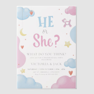 Hij of zij Waterverf Clouds & Stars Genderonthulli Vellum Uitnodigingen