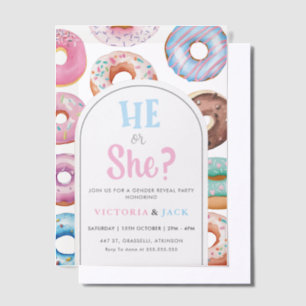 Hij of zij Waterverf Donut Pattern gender reveal Vellum Uitnodigingen