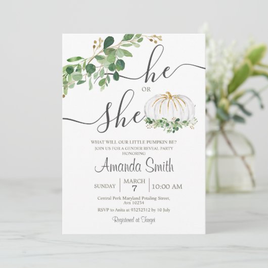 Hij of zij White Pumpkin Gender onthulling Kaart (Staand voorkant)