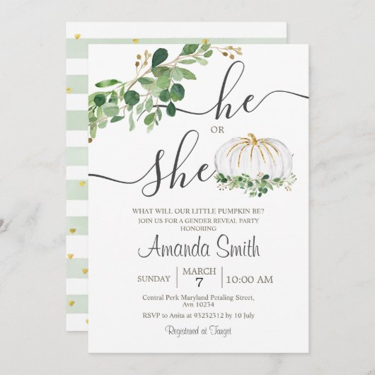Hij of zij White Pumpkin Gender onthulling Kaart (Voorkant / Achterkant)