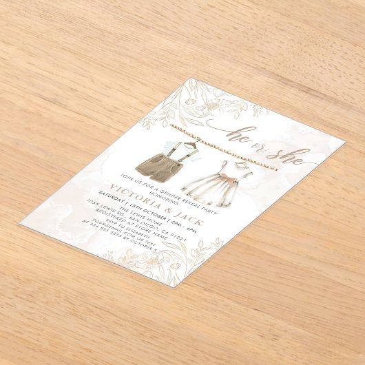 Hij of zij Wildflower Baby kleding Geslacht onthul Acryl Uitnodigingen (Laagn)