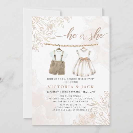 Hij of zij Wildflower Baby kleding Geslacht onthul Kaart (Voorkant)