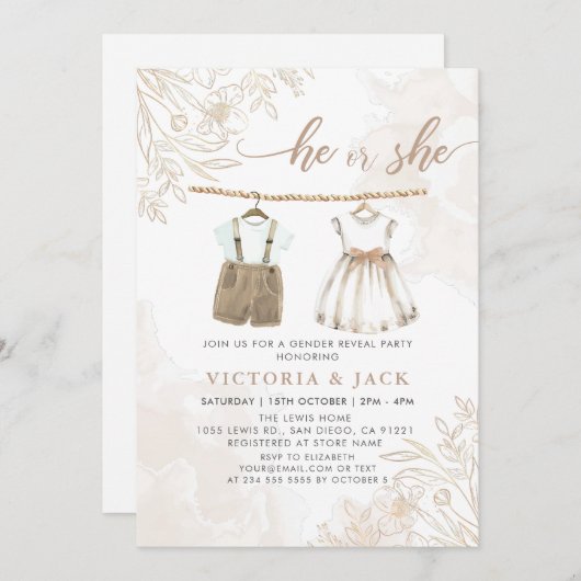 Hij of zij Wildflower Baby kleding Geslacht onthul Kaart (Voorkant / Achterkant)