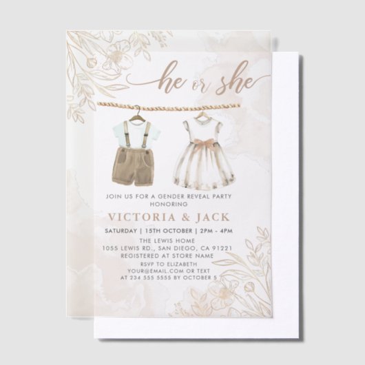 Hij of zij Wildflower Baby kleding Geslacht onthul Vellum Uitnodigingen (Offset)
