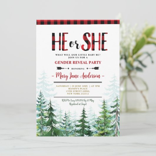 Hij of zij Winter houthakker bos Geslacht onthulle Kaart (Staand voorkant)