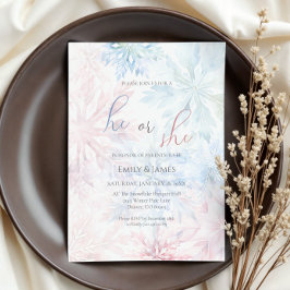 Hij of zij Winter Pink Blue Snowflake Gender Party Kaart