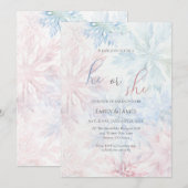 Hij of zij Winter Pink Blue Snowflake Gender Party Kaart (Voorkant / Achterkant)