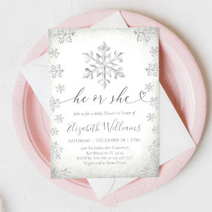 Hij of Zij Winter Sneeuwvlok Baby Shower Uitnodigi Kaart