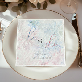 Hij of zij winterroze blauwe sneeuwvlok servet