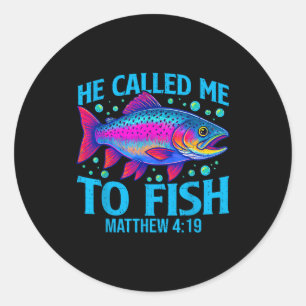 Hij riep mij om te vissen Mattheüs 4_19 Geloof Chr Ronde Sticker