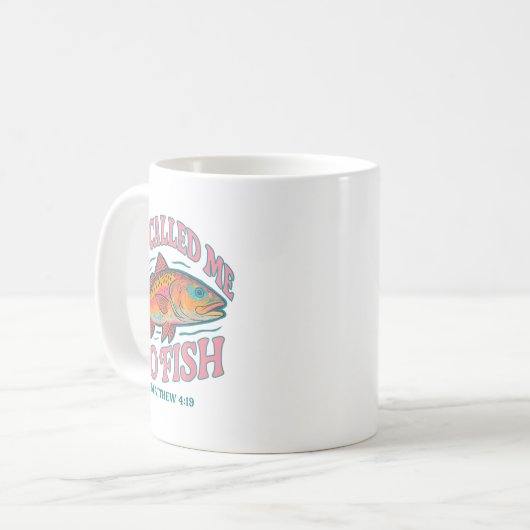 Hij riep mij om te vissen Mattheüs 4 19 Visvangst  Koffiemok (Voorkant links)