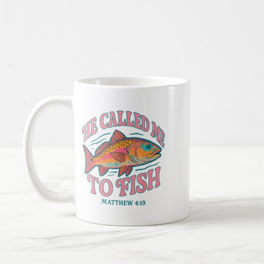 Hij riep mij om te vissen Mattheüs 4 19 Visvangst Koffiemok (Links)